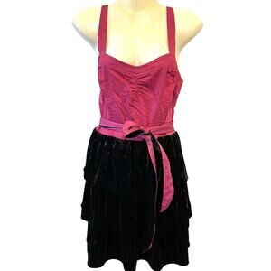 Aeropostale Y2K Babydoll Fuchsia Black Velvet MiniDress Sz L Milkmaid Vamps New